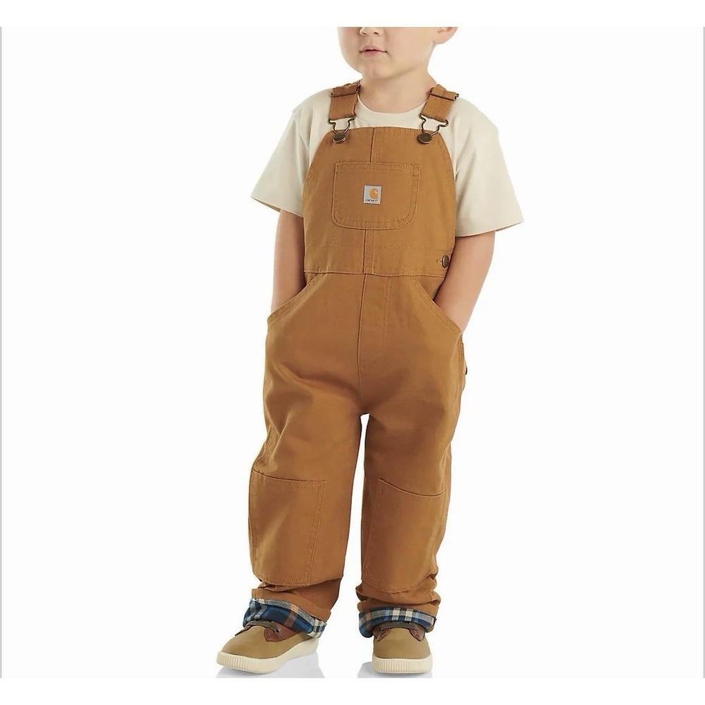 Carhartt Kids Canvas Bib Overalls Size 2T Canvas Flannel Lined Classic Brown